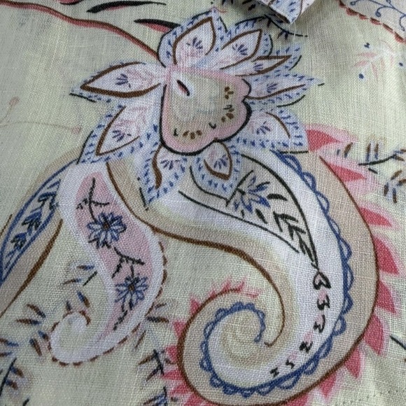 J. Jill Love Linen Top Large Petite LP Yellow Paisley 100% Linen Tie Tunic - Picture 4 of 7